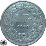 LaZooRo: Švica 1 Franc 1910 VF/XF b - Srebro