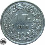 LaZooRo: Švica 1 Franc 1910 VF/XF e - Srebro