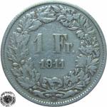 LaZooRo: Švica 1 Franc 1911 VF/XF a - Srebro
