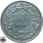 LaZooRo: Švica 1 Franc 1911 VF/XF b - Srebro