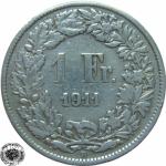 LaZooRo: Švica 1 Franc 1911 VF/XF c - Srebro