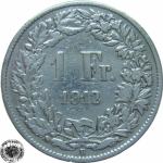 LaZooRo: Švica 1 Franc 1912 VF/XF d - Srebro