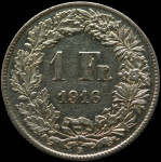 LaZooRo: Švica 1 Franc 1916 SPECIMEN - Srebro
