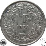 LaZooRo: Švica 1 Franc 1920 XF j - Srebro