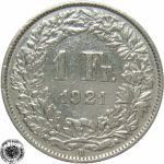 LaZooRo: Švica 1 Franc 1921 VF/XF a - Srebro