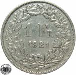 LaZooRo: Švica 1 Franc 1921 VF/XF b - Srebro