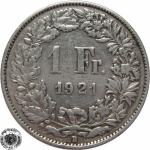 LaZooRo: Švica 1 Franc 1921 VF/XF c - Srebro
