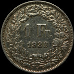 LaZooRo: Švica 1 Franc 1928 SPECIMEN - Srebro