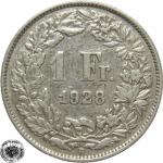 LaZooRo: Švica 1 Franc 1928 XF b - Srebro