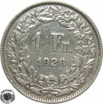 LaZooRo: Švica 1 Franc 1928 XF d - Srebro