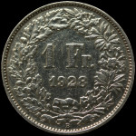 LaZooRo: Švica 1 Franc 1928 SPECIMEN a - Srebro