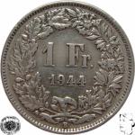 LaZooRo: Švica 1 Franc 1944 XF c - Srebro