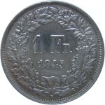 LaZooRo: Švica 1 Franc 1945 XF/UNC n - Srebro