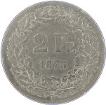 LaZooRo: Švica 2 Francs 1875 VF - srebro