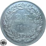 LaZooRo: Švica 2 Francs 1894 VF/XF - Srebro