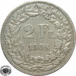 LaZooRo: Švica 2 Francs 1905 VF/XF d - Srebro