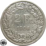 LaZooRo: Švica 2 Francs 1906 VF/XF b - Srebro
