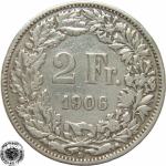 LaZooRo: Švica 2 Francs 1906 VF/XF c - Srebro