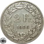 LaZooRo: Švica 2 Francs 1906 VF/XF e - Srebro