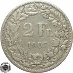 LaZooRo: Švica 2 Francs 1907 VF - Srebro