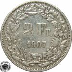 LaZooRo: Švica 2 Francs 1907 VF/XF a - Srebro