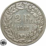 LaZooRo: Švica 2 Francs 1907 VF/XF b - Srebro