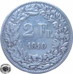 LaZooRo: Švica 2 Francs 1910 VF/XF a - Srebro