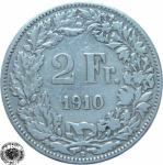 LaZooRo: Švica 2 Francs 1910 VF/XF c - Srebro