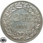LaZooRo: Švica 2 Francs 1911 VF/XF b - Srebro