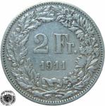 LaZooRo: Švica 2 Francs 1911 VF/XF d - Srebro