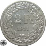 LaZooRo: Švica 2 Francs 1911 VF/XF - Srebro