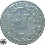 LaZooRo: Švica 2 Francs 1912 VF/XF b - Srebro