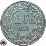 LaZooRo: Švica 2 Francs 1913 VF/XF b - Srebro