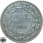 LaZooRo: Švica 2 Francs 1913 VF/XF c - Srebro