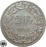 LaZooRo: Švica 2 Francs 1914 VF/XF a - Srebro