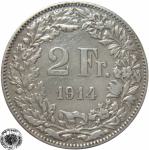 LaZooRo: Švica 2 Francs 1914 VF/XF b - Srebro