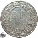 LaZooRo: Švica 2 Francs 1914 VF/XF e - Srebro