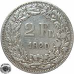 LaZooRo: Švica 2 Francs 1920 VF/XF a - Srebro