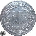 LaZooRo: Švica 2 Francs 1920 VF/XF b - Srebro