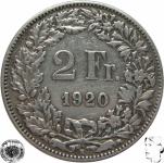 LaZooRo: Švica 2 Francs 1920 VF/XF c - Srebro