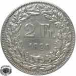 LaZooRo: Švica 2 Francs 1920 VF/XF - Srebro