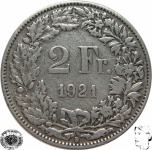 LaZooRo: Švica 2 Francs 1921 VF e - Srebro