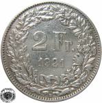 LaZooRo: Švica 2 Francs 1921 VF/XF b - Srebro