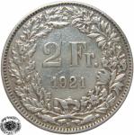 LaZooRo: Švica 2 Francs 1921 VF/XF c - Srebro