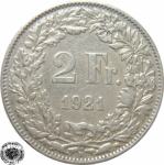 LaZooRo: Švica 2 Francs 1921 VF/XF d - Srebro