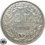 LaZooRo: Švica 2 Francs 1922 VF/XF a - Srebro