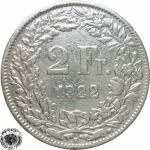 LaZooRo: Švica 2 Francs 1922 VF/XF c - Srebro