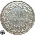 LaZooRo: Švica 2 Francs 1922 VF/XF d - Srebro