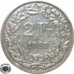 LaZooRo: Švica 2 Francs 1928 VF/XF b - Srebro