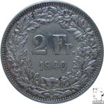 LaZooRo: Švica 2 Francs 1940 XF/UNC b - Srebro